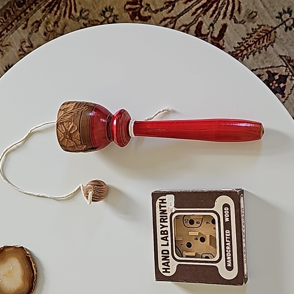 2 vintage 1970's children's games hand carved wooden ball catcher and labyrinth